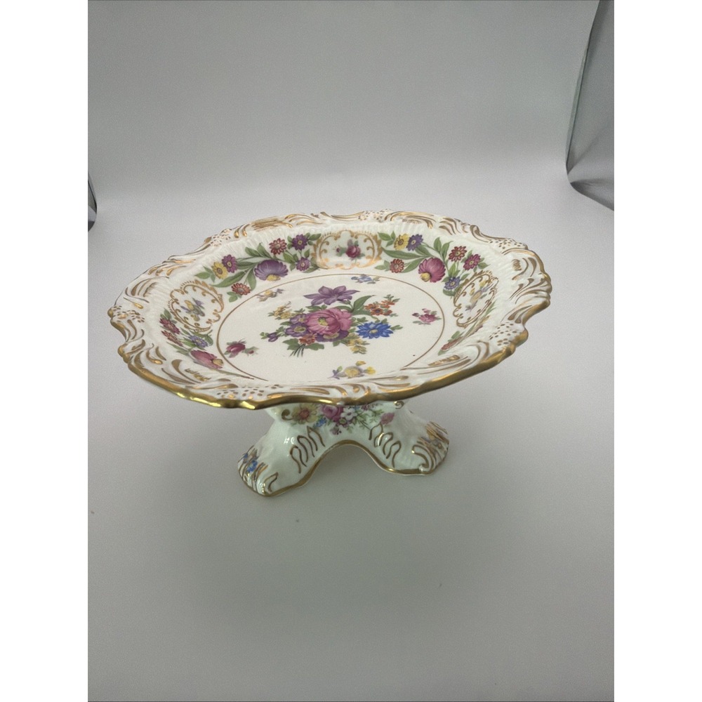 Dresden Sprays Hammersley Gold Gilt Pedestal Compote Plate England